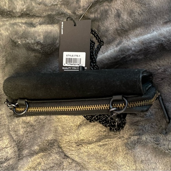 Kiko TwoTone Black Leather & Suede Crossbody Purse Chain Strap New With Tags - Picture 6 of 6